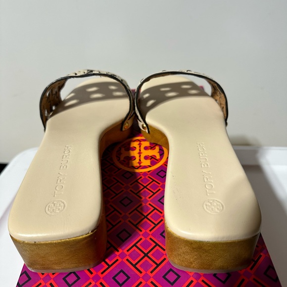 NWT tory Burch basket weave clog women’s leather healed cream tan - Picture 4 of 6